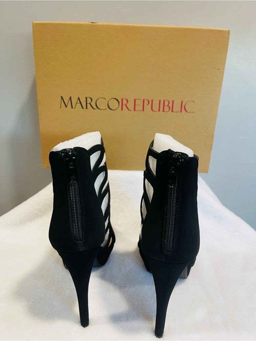 MarcoRepublic Black Strappy High Heel Ankle Boots in ALEXANDRA STYLE